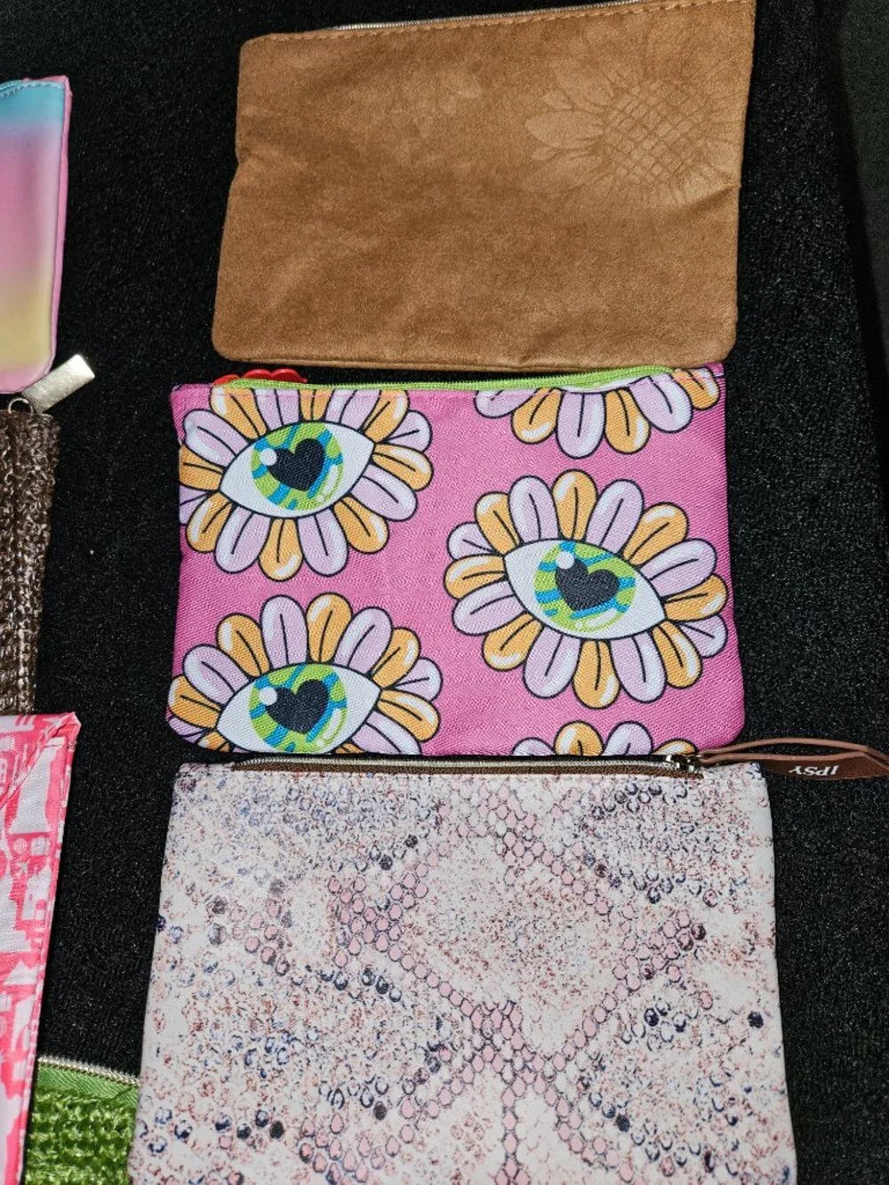 Bundle of 9 UNUSED Makeup Bags - Various Colors / Designs / Materials